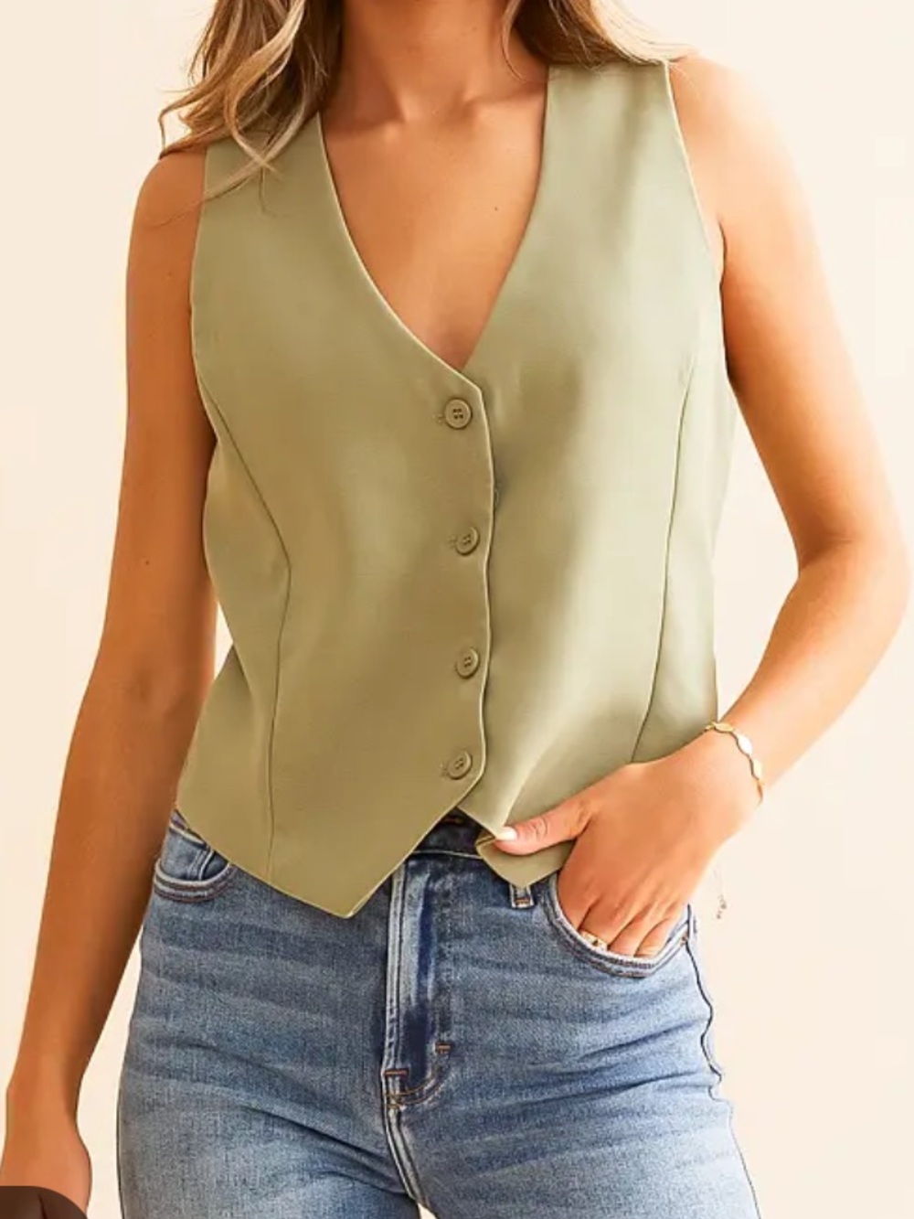 NWT Hyfve Taupe Button Front Vest Size Large | Buckle Tailored Sleeveless Top